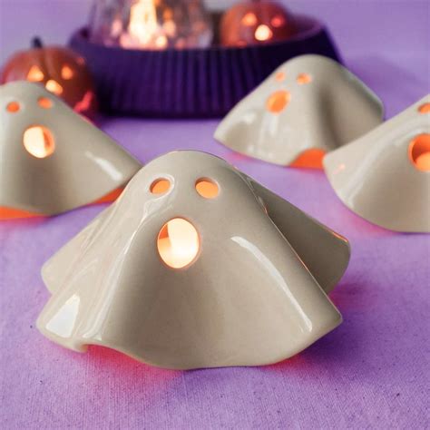 Handmade Ceramic Ghost Tea Light Holder Cute Ghost Light Oranment