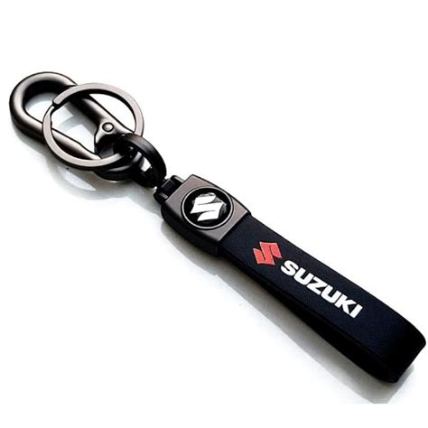 Morningvale Leather Key Ring For Men Women With Car Logo Suzuki Black