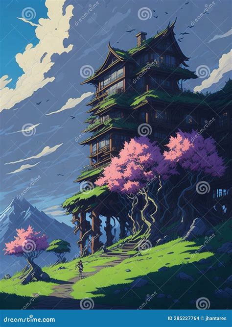 3d Effect Anime Landscape Of Paradise Stock Illustration