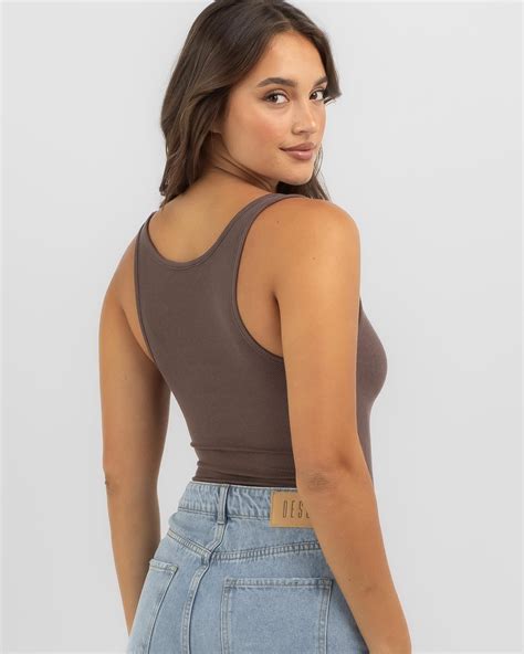 Shop Mooloola Basic Scoop Neck Rib Tank Top In Espresso Fast Shipping