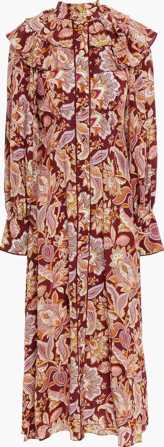 Zimmermann Pussy Bow Ruffled Printed Silk Crepe De Chine Midi Dress Shopstyle