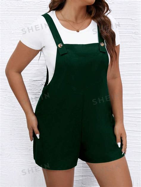 Shein Essnce Plus Size Solid Color Wide Strap Jumpsuits For Summer