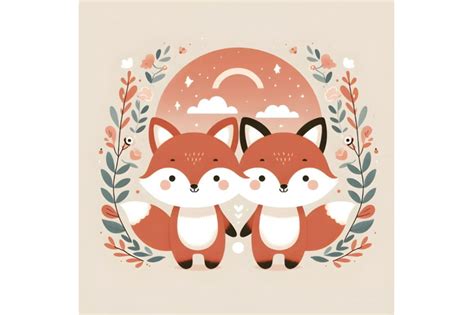 cute fox couple minimal artwork By dianaxstoyanova | TheHungryJPEG