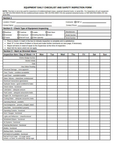 Daily Equipment Checklist Free Printable