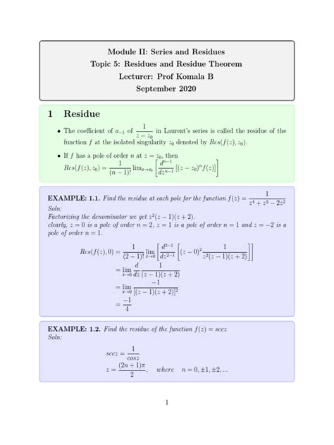 Residues and Cauchy's Residue Theorem | PDF | Calculus | Mathematical ...