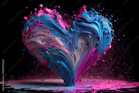 Realistic heart-shaped paint splatter explosion wallpaper (generative