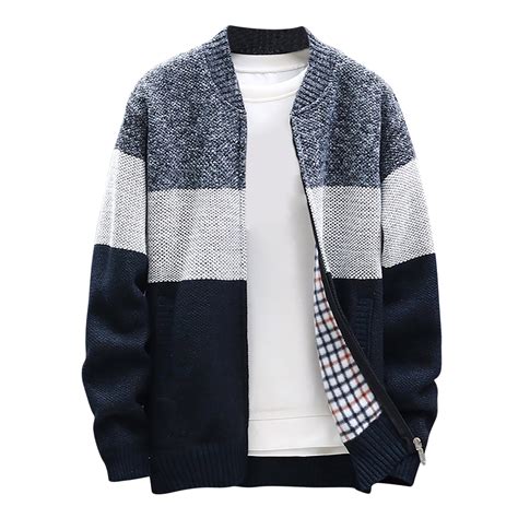 Juebong Christmas Deals 2022 Mens Zip Up Knitted Cardigan Thick Sweater