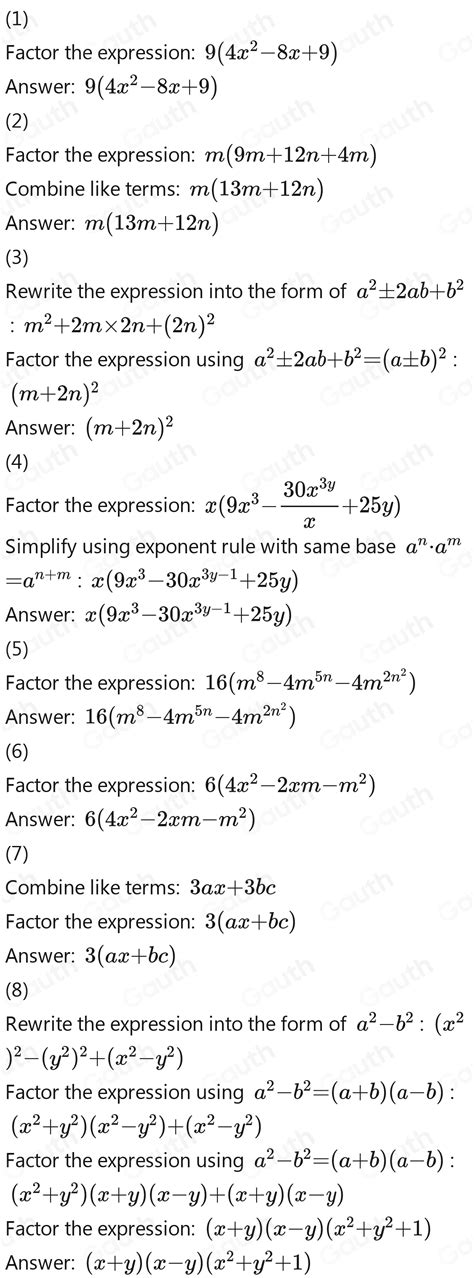 Solved 1 Resolver Los Siguientes Casos De Factorización Y Escribir Sus Nombres A Que Caso