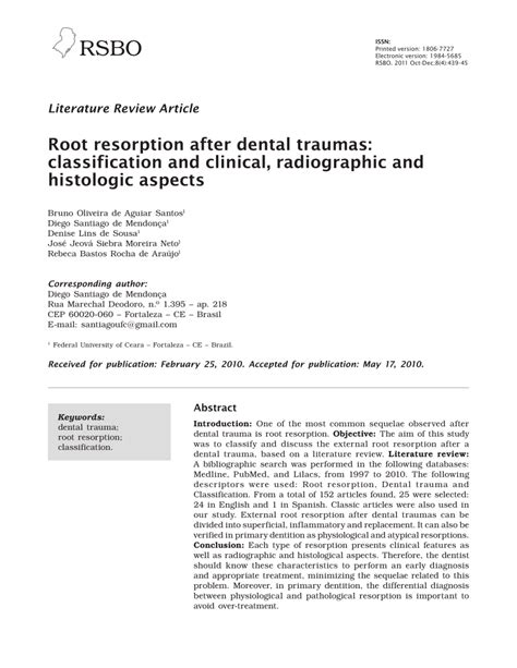 Pdf Root Resorption After Dental Traumas Classification And Clinical