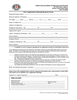 Fillable Online Talbotcountymd Pre Application Meeting Request Form