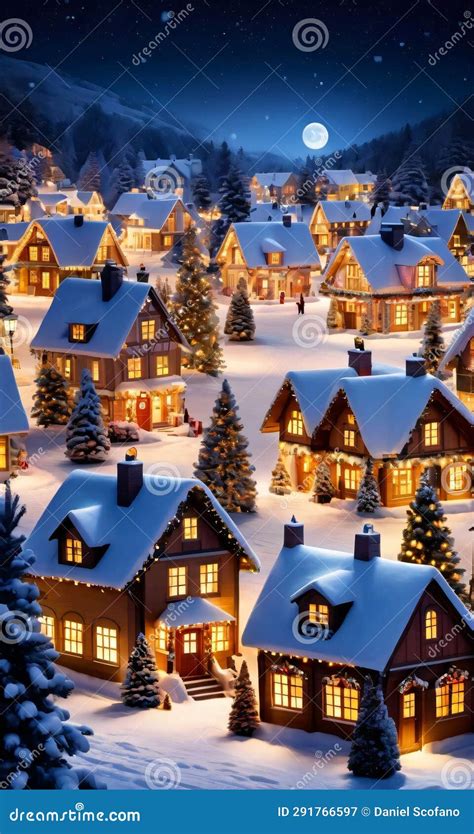 A Snowy Christmas Village at Night, Glowing Warmly. Generative AI Stock ...