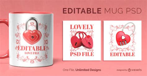 Valentines Day Heart Padlock Scalable Mug Psd Editable Template