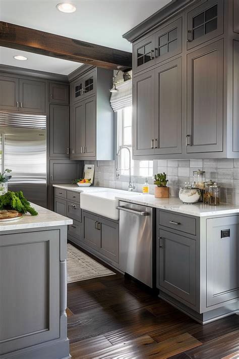 Timeless Sophistication: Farmhouse Kitchen Gray Cabinets - Quiet Minimal