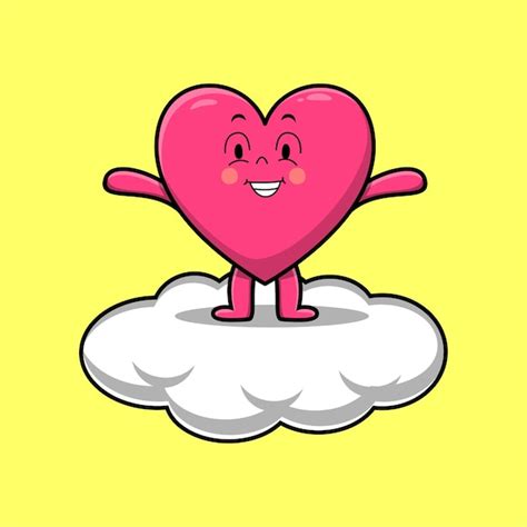 Lindo corazón encantador de dibujos animados de pie en la nube Vector