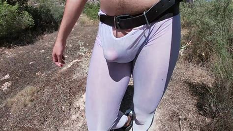 My Delicious Cock Slowly Getting Hard In See Thru Spandex Tights Public Boner Free Porn