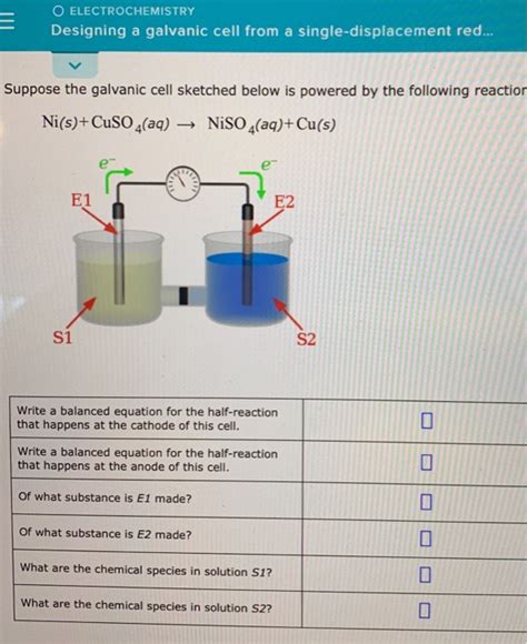 Solved O Electrochemistry Designing A Galvanic Cell From A Chegg