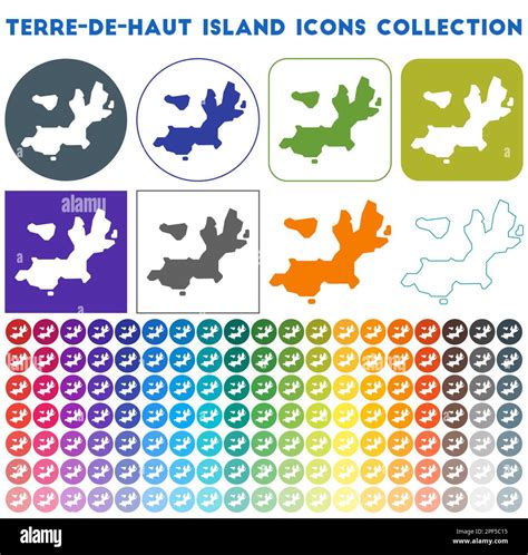 Terre De Haut Island Icons Collection Bright Colourful Trendy Map