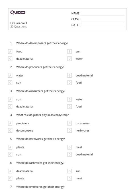 Life Science Worksheets For Th Grade On Quizizz Free