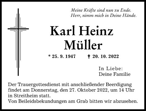 Traueranzeigen von Karl Heinz Müller Augsburger Allgemeine Zeitung