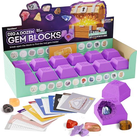 Amazon.com: Dig a Dozen Gem Blocks Mining Kit for Kids - Discover 12 ...