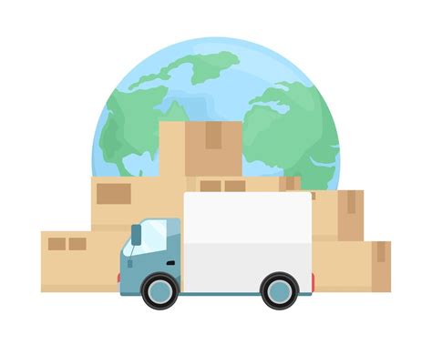 Parcels Transported By Van Worldwide Flat Concept Vector Illustration