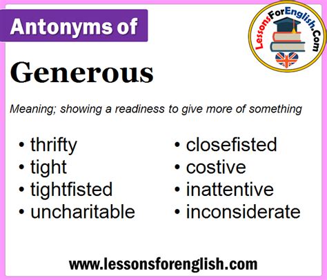 Antonyms of Generous, Opposite of Generous in English - Lessons For English