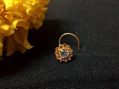 Designer Yellow Diamond Floral Nose Ring Or Nose Pin Shreevaram 3375521