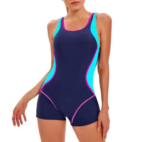 IEFIEL Maillot de Bain Une Pièce Shorty Femme Tankini Bikini Sans Manches Combishort de Natation