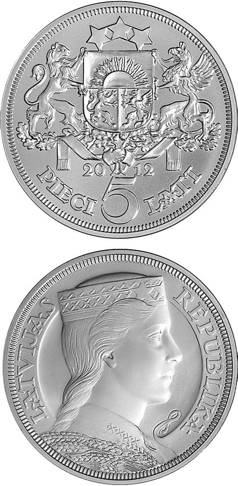 5 Lats Coin 90th Anniversary Of The Bank Of Latvia Latvia 2012