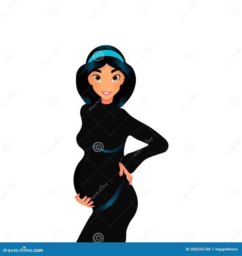 Pregnant Girl In Cartoon Style On White Background Stock Vector