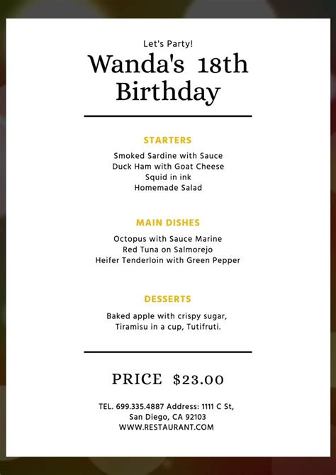 Personalized Birthday Menu To Edit Online Birthday Menu Menu