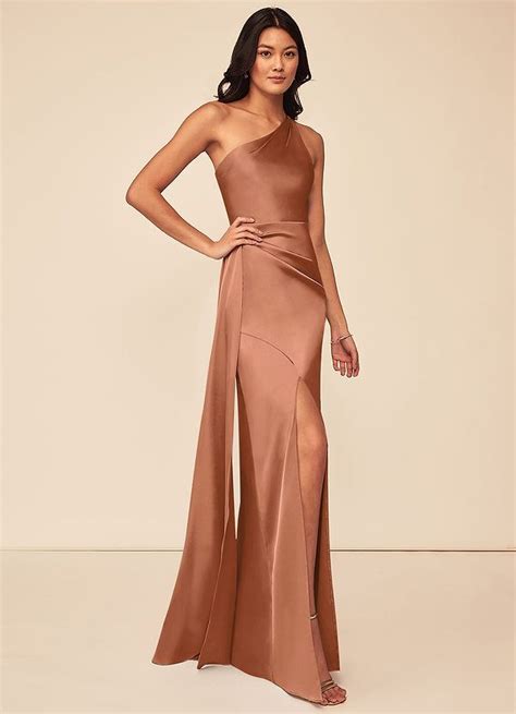 Azazie Maron Stretch Satin Dress Bridesmaid Dresses Bronze