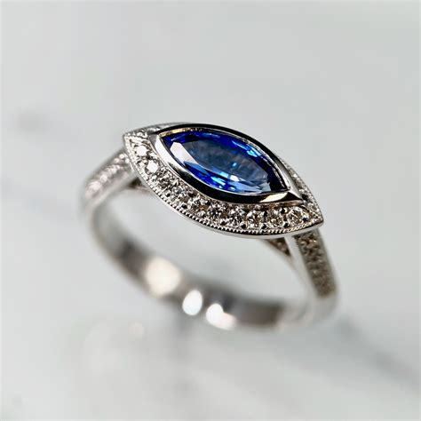 Marquise Sapphire Halo Ring R257 - Sholdt Jewelry Design