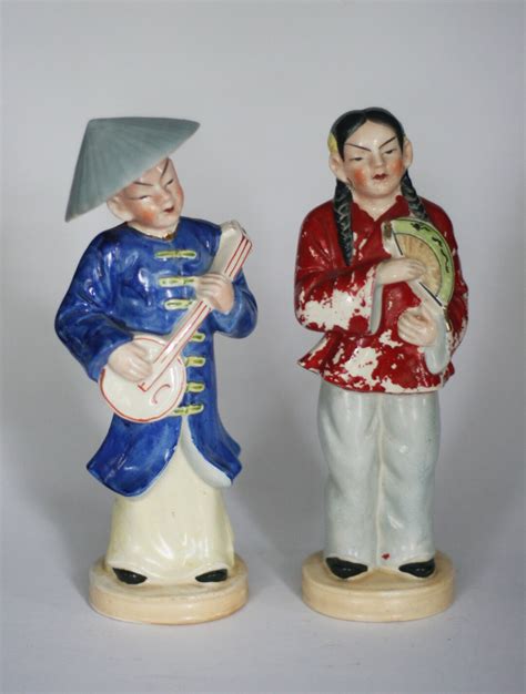 Vintage Ceramic Asian Figurines Made In Occupied Japan Set Of Two Etsy