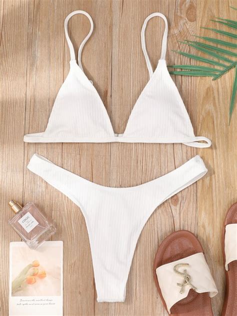 Bañador bikini cortado alto triángulo de canalé Mode de Mujer SHEIN