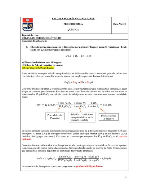 Tema Ejercicios Resueltos Estequiometr A Escuela Polit Cnica