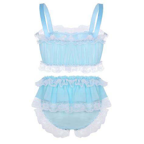Men S Lace Lingerie Set Sissy Ruffled Pouch Briefs Bra Tops Underwear Panties EBay