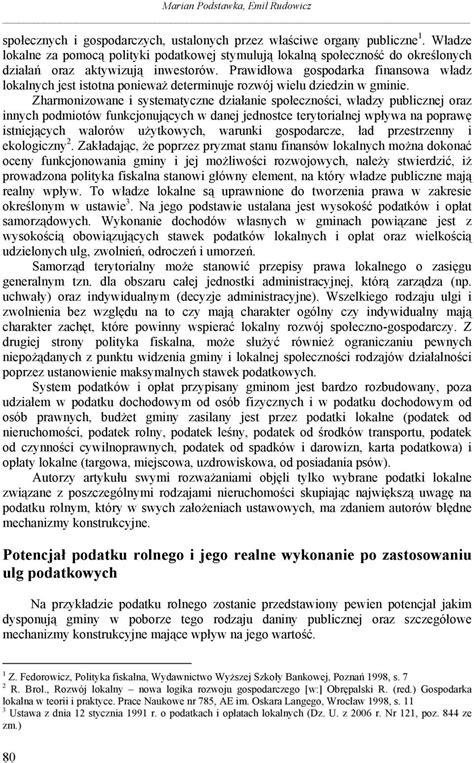 Wykorzystanie Wybranych Podatk W Lokalnych W Kreowaniu Polityki