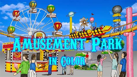 How To Draw An Amusement Park In Color Youtube