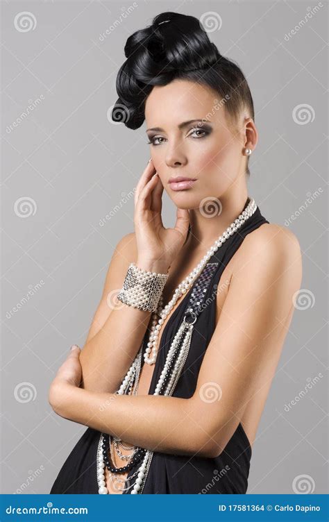 Sensual Brunette Girl With Necklace And Hair Style Stock Photo Image Of Dress Hairdo