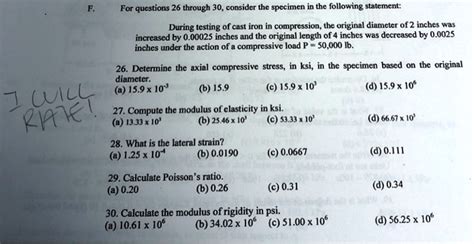 Solved Text Determine Axial Compressive Stress Compute Modulus Of Elasticity Find Lateral