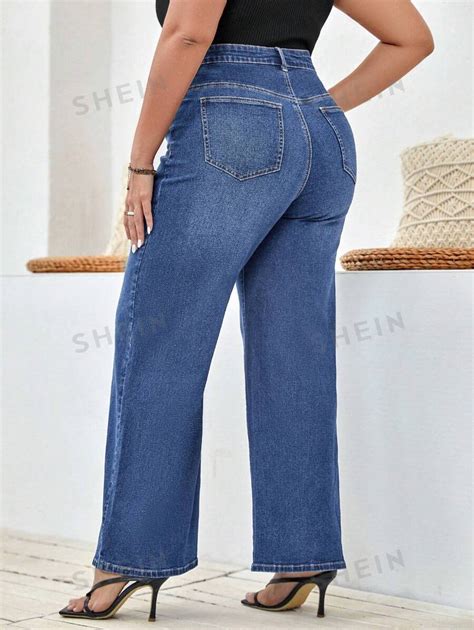 Shein Lune Plus High Waist Wide Leg Jeans Shein Usa