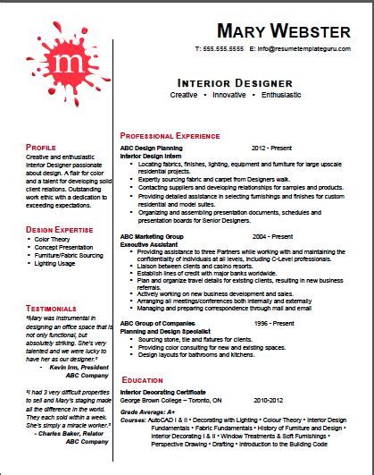 30 Interior Design Resume Template Word Desain Cvmu