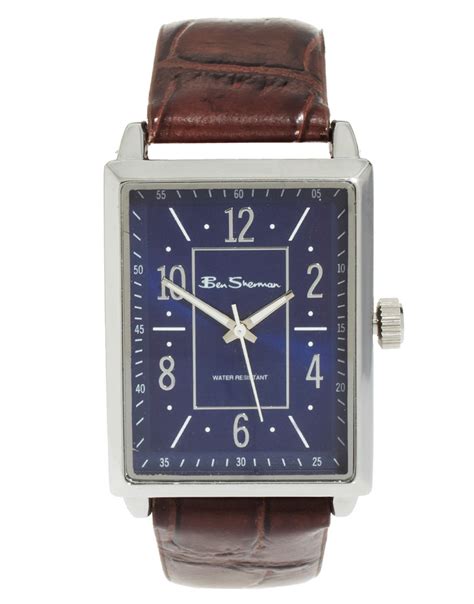 Ben Sherman Leather Strap Watch Square Face R943 In Brown For Men Lyst