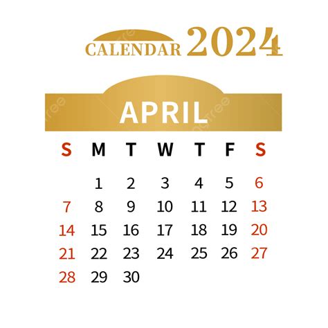 Calendário Abril 2024 Ouro Simples PNG De Abril De Calendário Plano