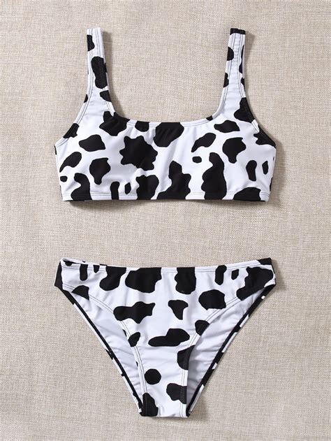 Cow Pattern Flounce Bikini Swimsuit Artofit