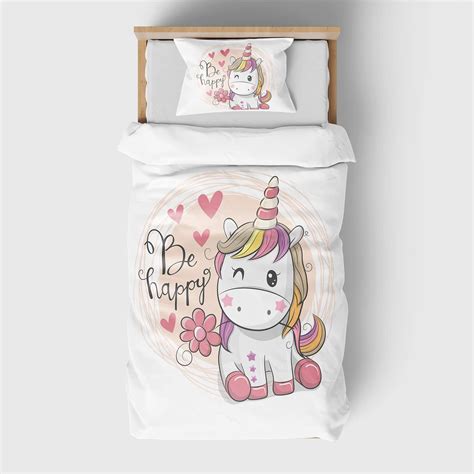 DreamHome Hochwertige Einhorn Bettwäsche 135x200 für Mädchen Unicorn