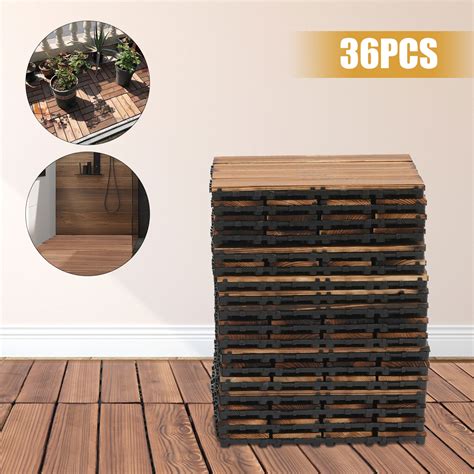 Terry Interlocking Deck Tiles - 10 Pieces Waterproof Acacia Wood Patio ...