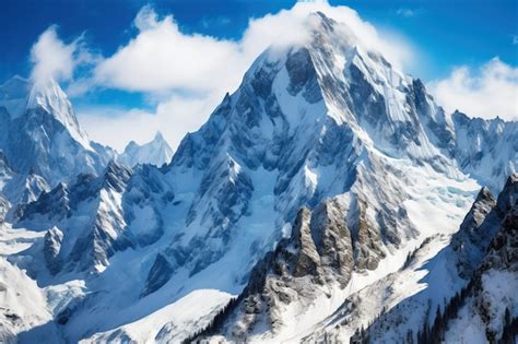 Premium Ai Image A Majestic Mountain Range With Snowcovered Peaks And