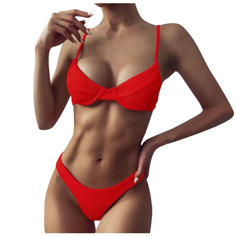 Vbarhmqrt Plus Size Swimwear Piece Bikini Solid Lace Bikini Set Push Up Swimsuit Beachwear